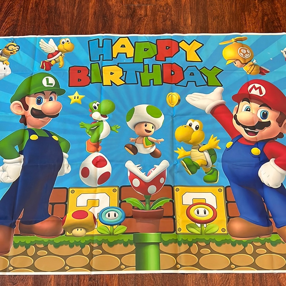 Super Mario Luigi Princess Peach Toad Birthday Party Decorations and Back Drop